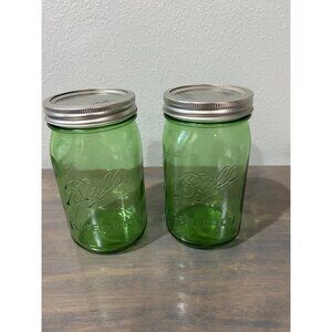 2 American Heritage Ball Perfection Green Mason Jars 100th Anniversary Quart Can